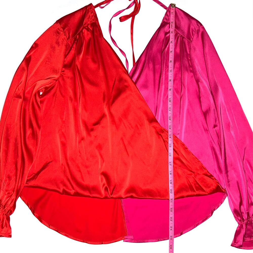 She + Sky Red Pink Split Satin Surplice Top Size Medium - Picture 9 of 11